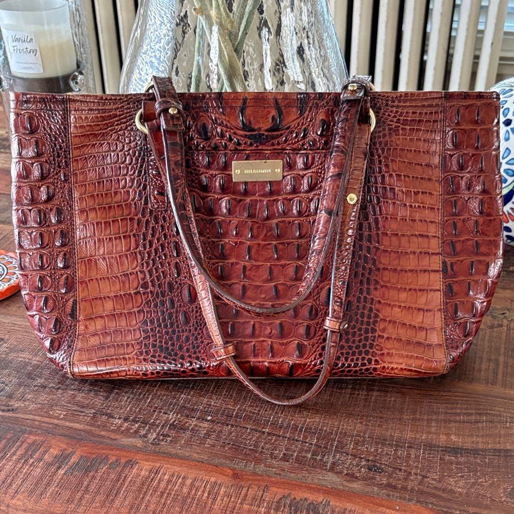 Brahmin Rich Brown Croc-Embossed Tote